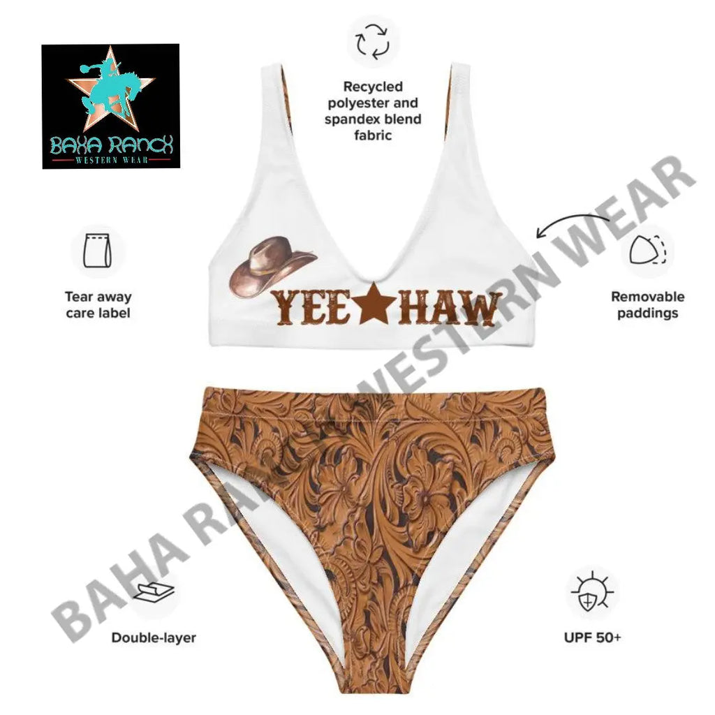 Yeehaw Tooled Leather Print Bikini Baha Ranch Western Wear