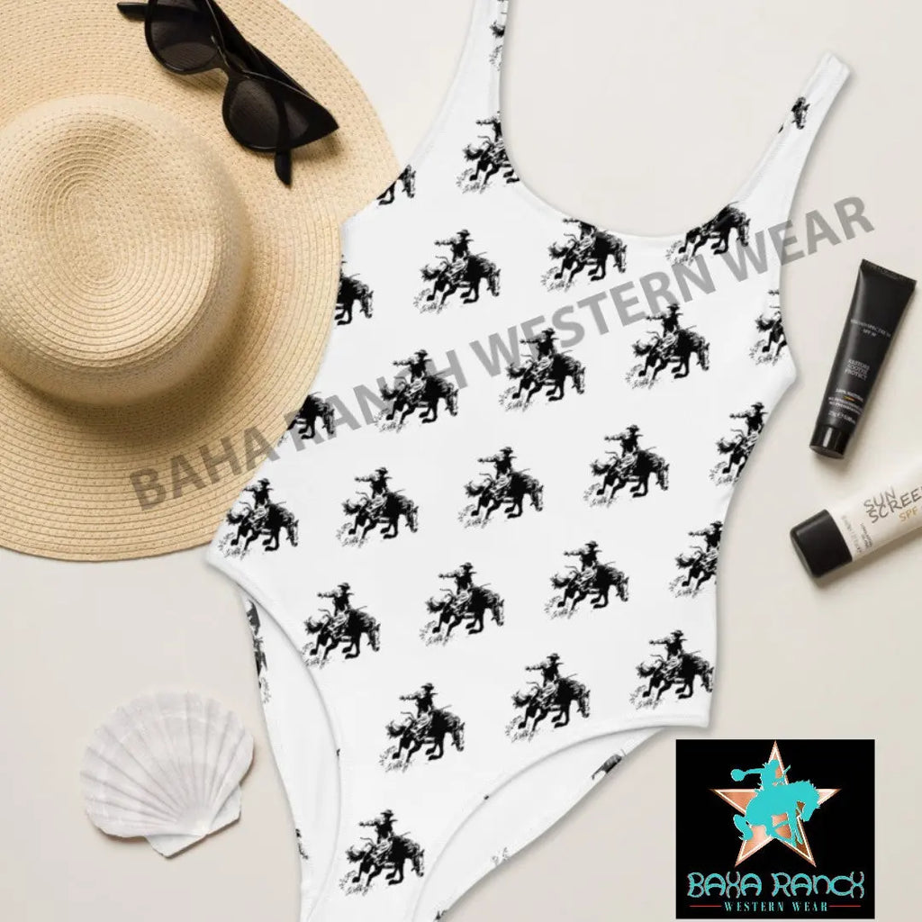 Yeehaw Rodeo Cowboy One Piece Swim Suit Baha Ranch Western Wear