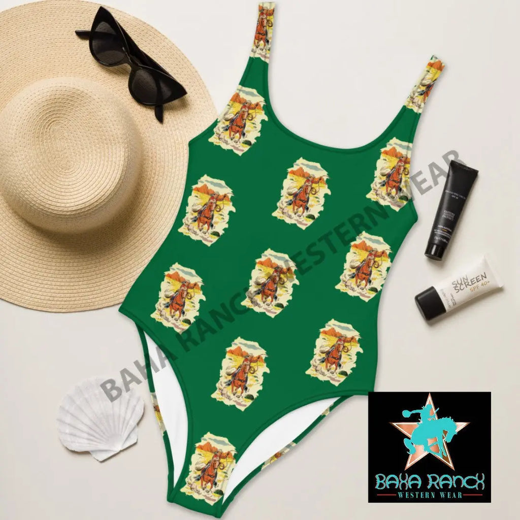 Yeehaw Ride 'Em Cowboy One Piece Swim Suit Baha Ranch Western Wear