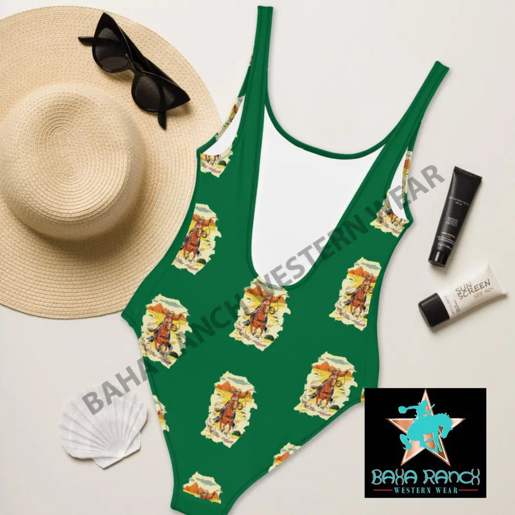 Yeehaw Ride 'Em Cowboy One Piece Swim Suit Baha Ranch Western Wear