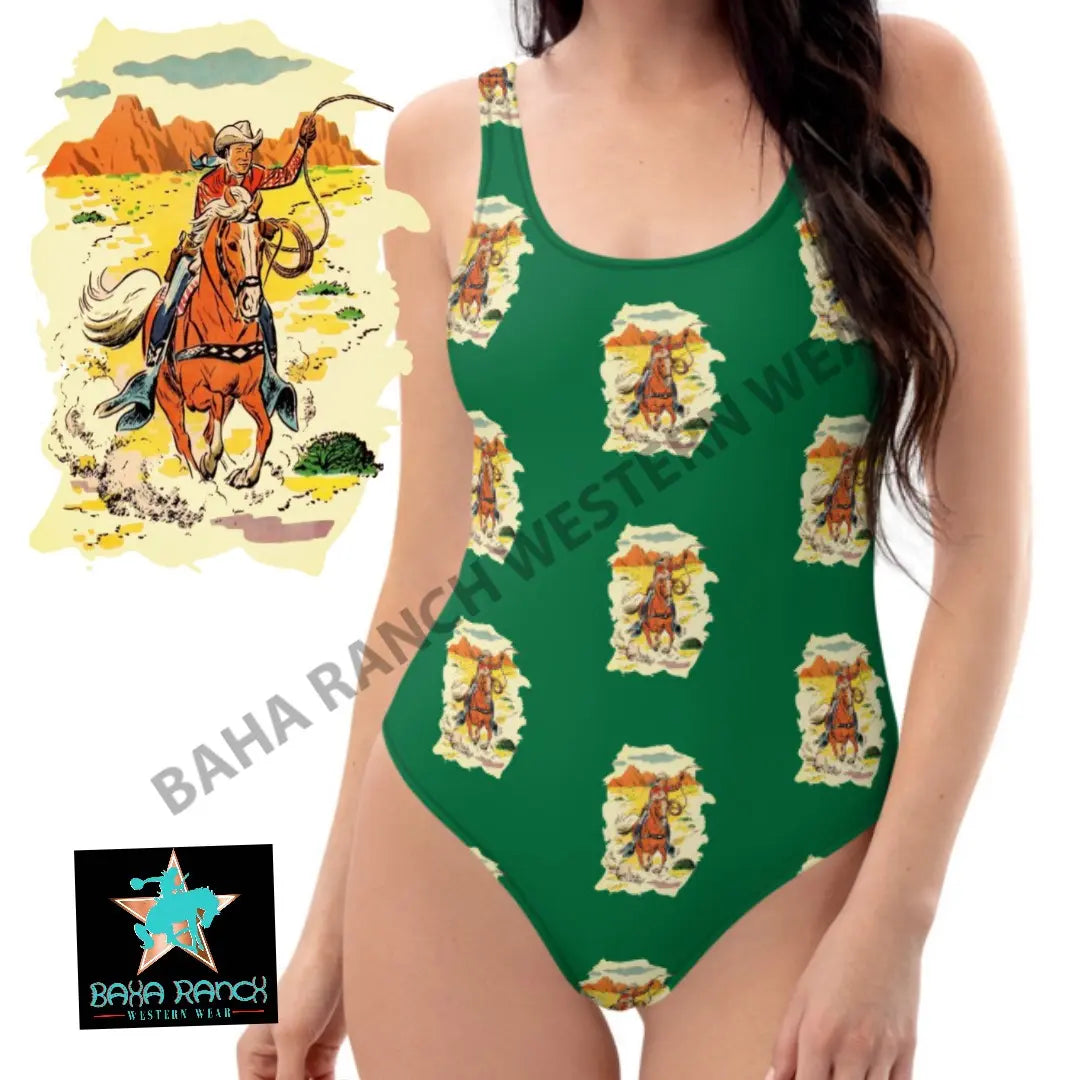 Yeehaw Ride 'Em Cowboy One Piece Swim Suit Baha Ranch Western Wear