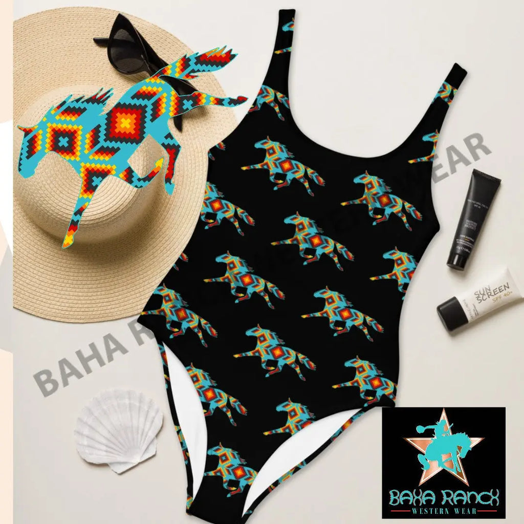 Yeehaw Aztec Horse One Piece Swimsuit Baha Ranch Western Wear