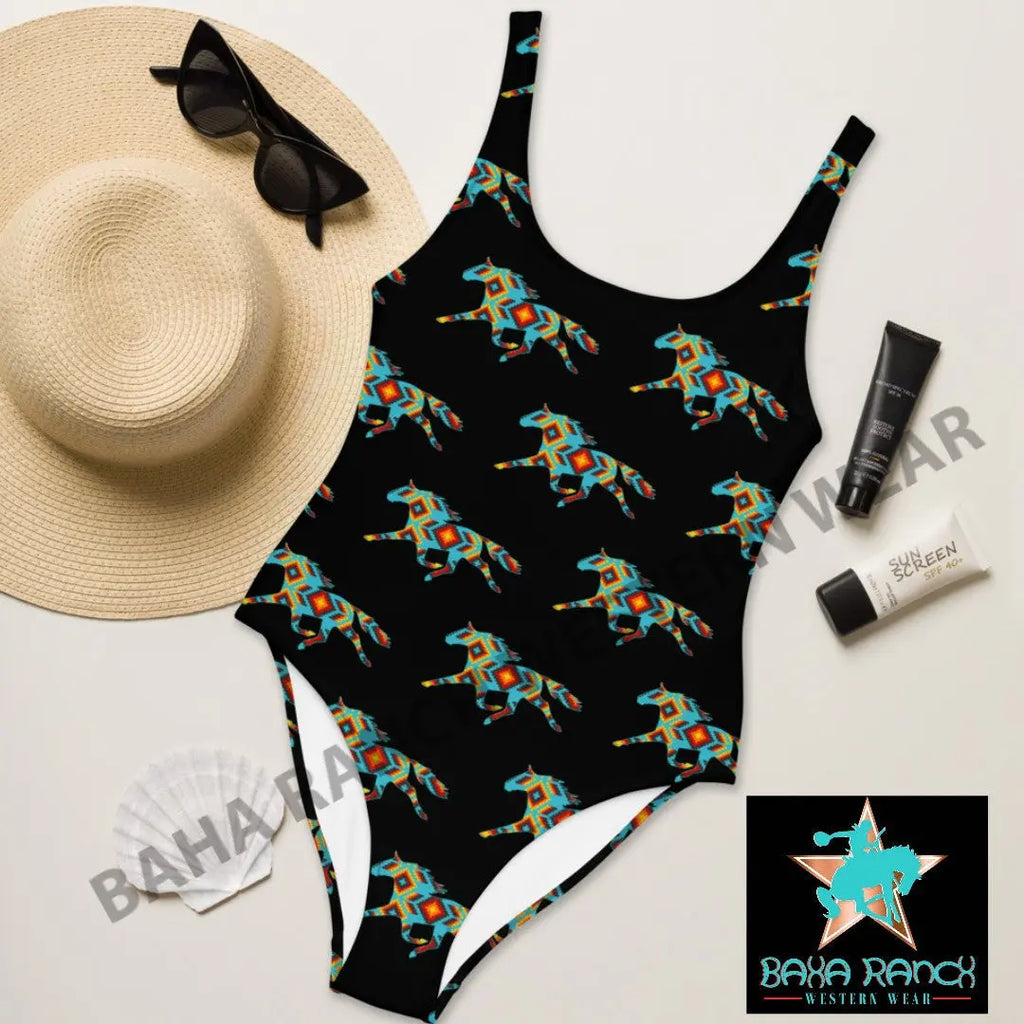 Yeehaw Aztec Horse One Piece Swimsuit Baha Ranch Western Wear