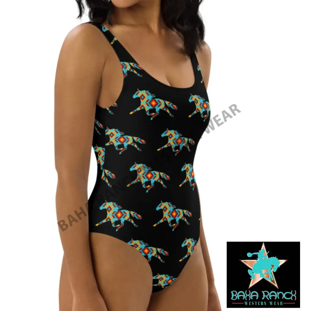 Yeehaw Aztec Horse One Piece Swimsuit Baha Ranch Western Wear
