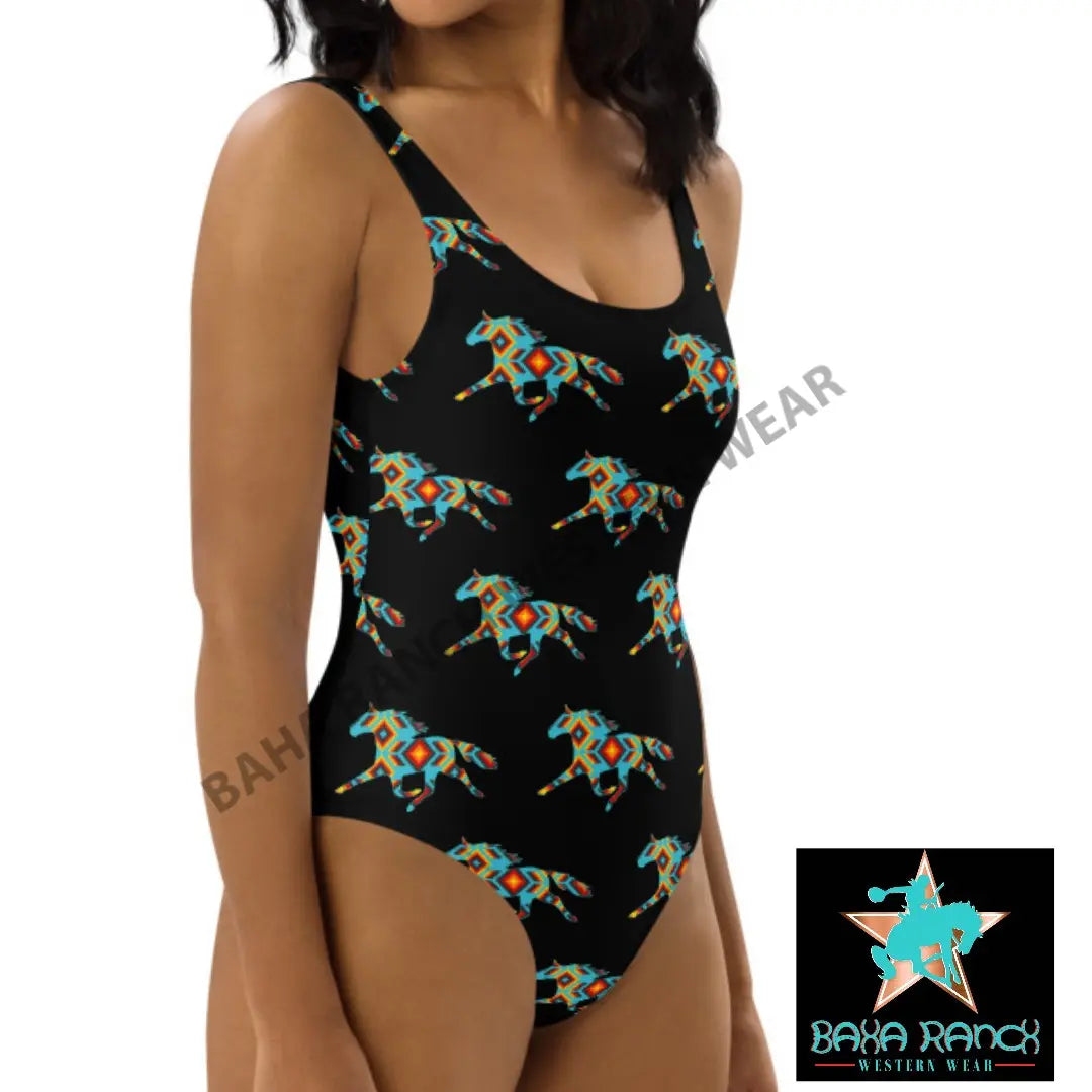 Yeehaw Aztec Horse One Piece Swimsuit Baha Ranch Western Wear