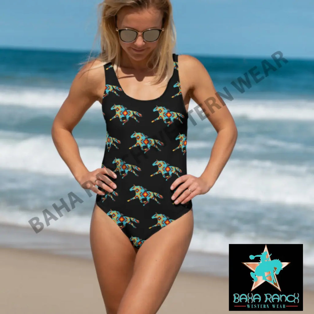 Yeehaw Aztec Horse One Piece Swimsuit Baha Ranch Western Wear