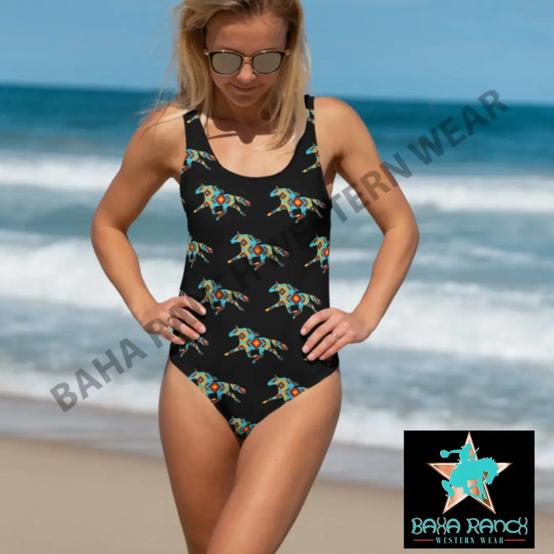 Yeehaw Aztec Horse One Piece Swimsuit Baha Ranch Western Wear