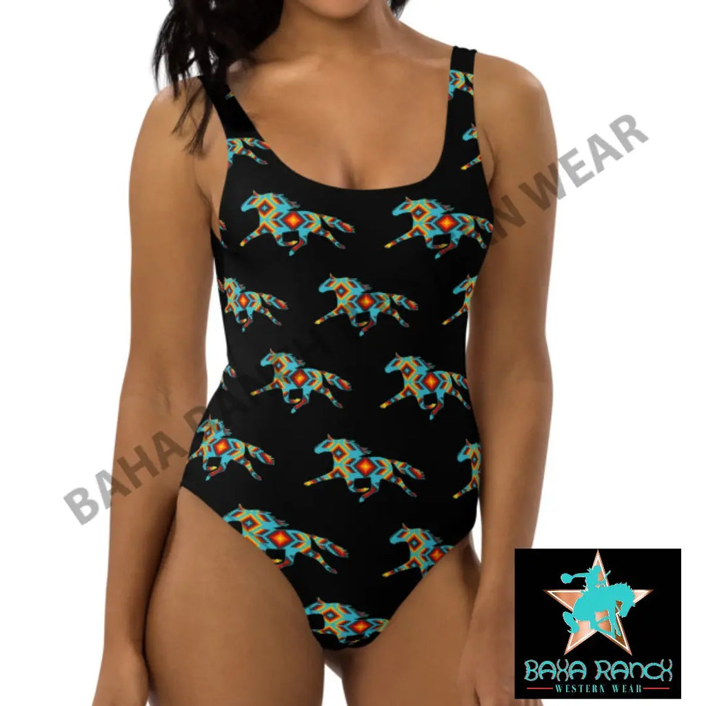 Yeehaw Aztec Horse One Piece Swimsuit Baha Ranch Western Wear