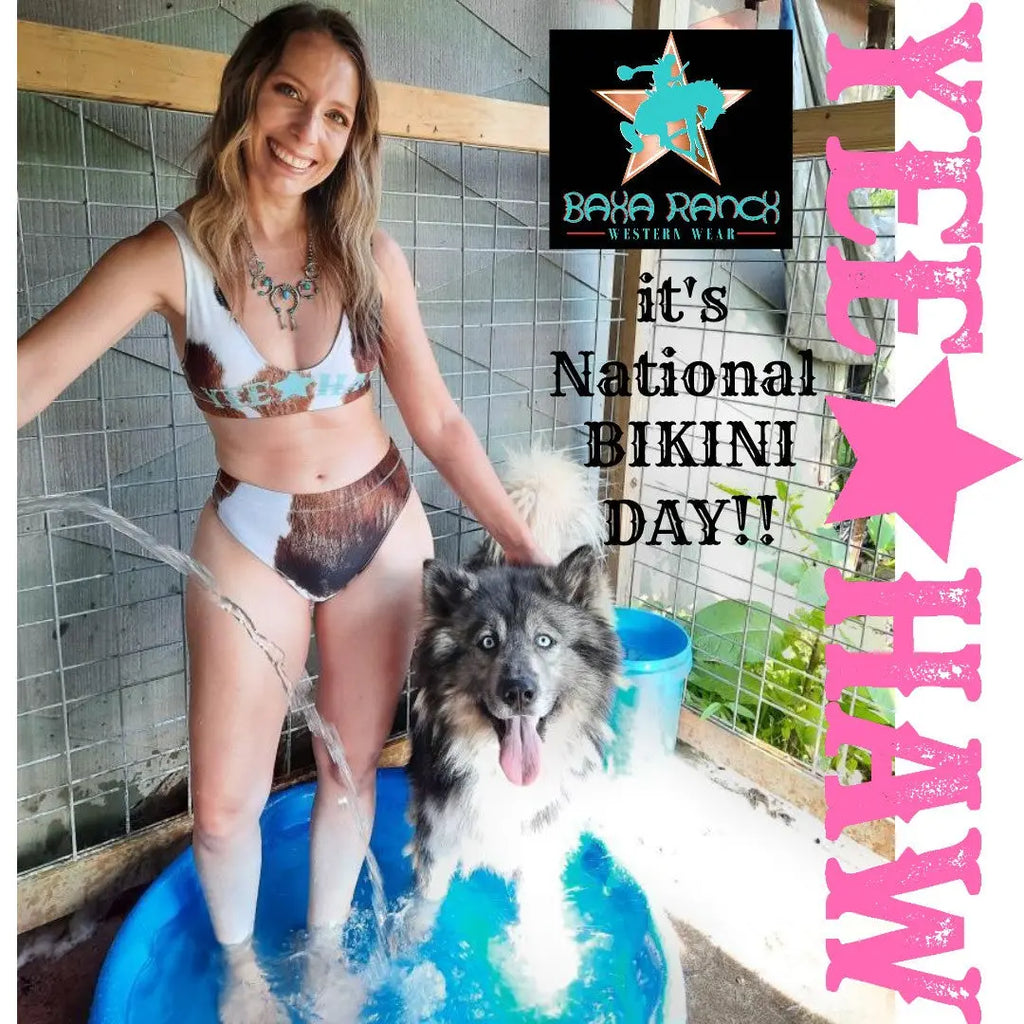 Yeehaw Brown Cow Print Bikini Baha Ranch Western Wear