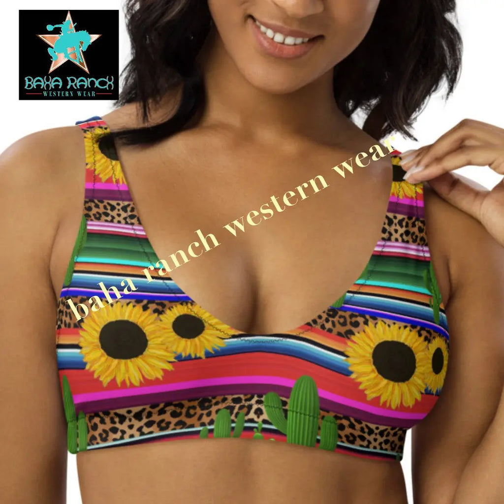 Yeehaw Sunflower Serape Cactus Bikini Top Baha Ranch Western Wear