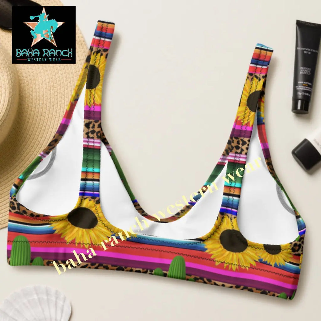 Yeehaw Sunflower Serape Cactus Bikini Top Baha Ranch Western Wear