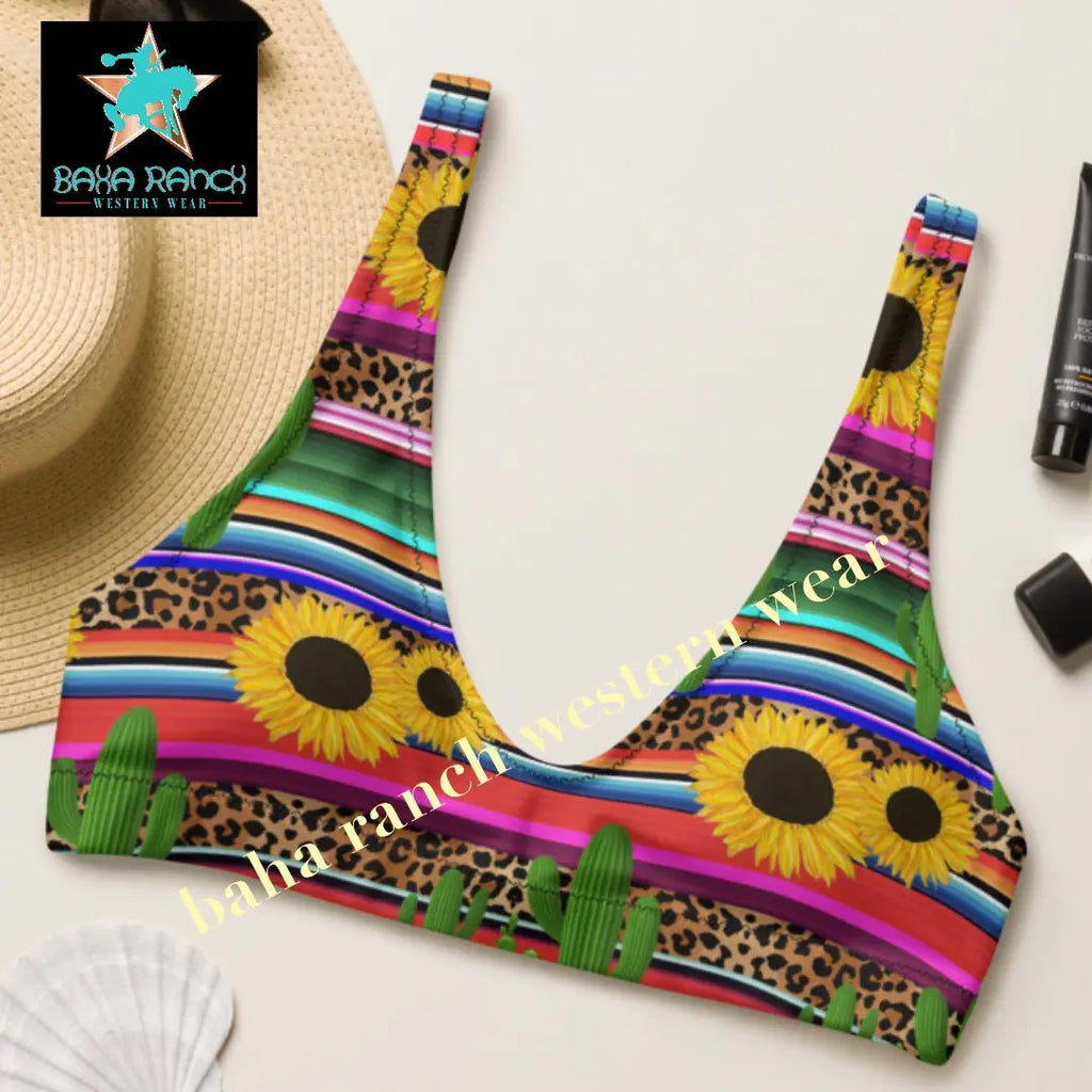 Yeehaw Sunflower Serape Cactus Bikini Top Baha Ranch Western Wear