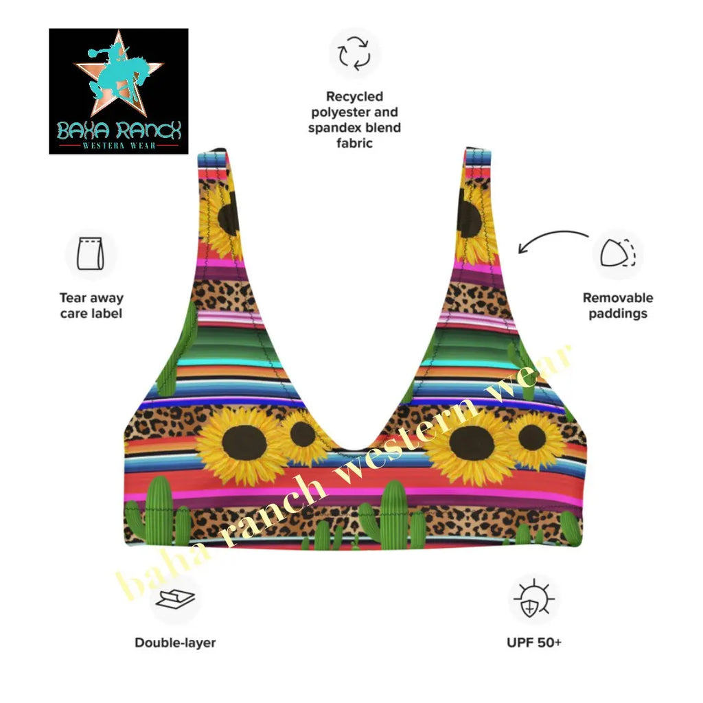 Yeehaw Sunflower Serape Cactus Bikini Top Baha Ranch Western Wear