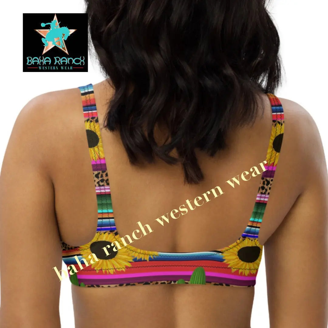 Yeehaw Sunflower Serape Cactus Bikini Top Baha Ranch Western Wear