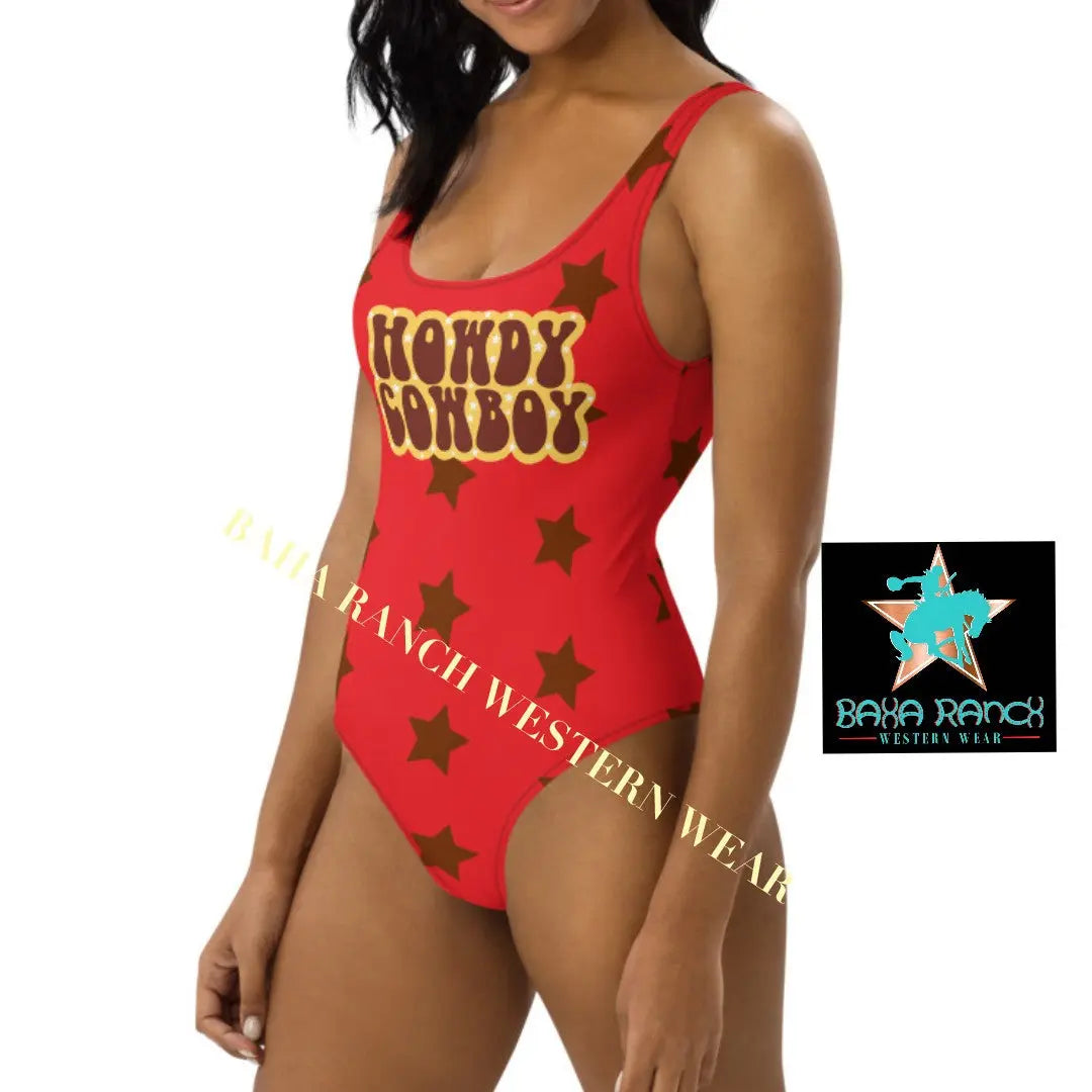 Yeehaw Howdy Cowboy One-Piece Swimsuit Baha Ranch Western Wear