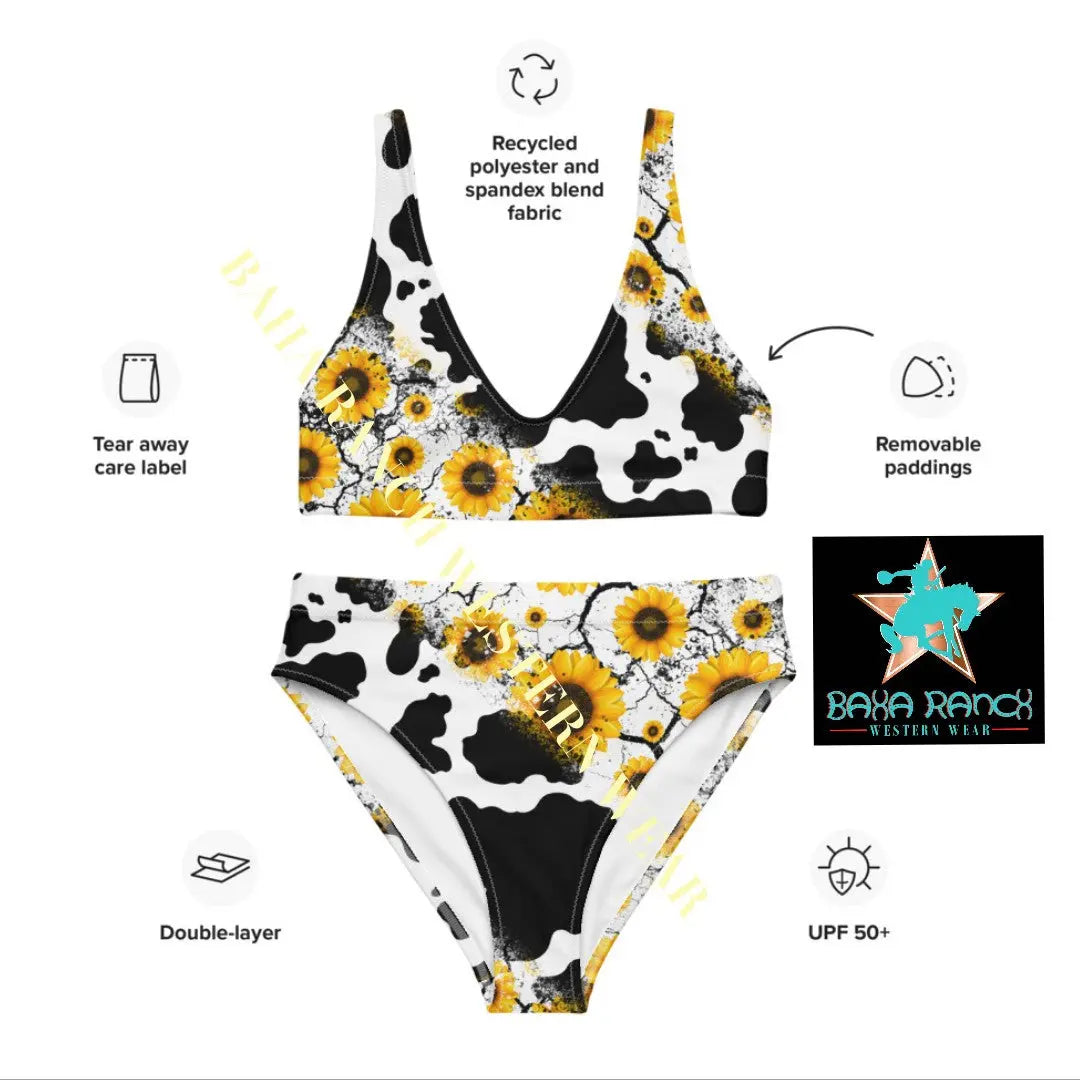 Yeehaw Cow Print Sunflower Bikini Baha Ranch Western Wear