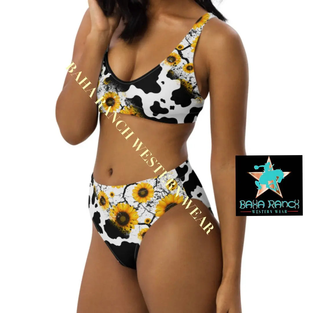 Yeehaw Cow Print Sunflower Bikini Baha Ranch Western Wear