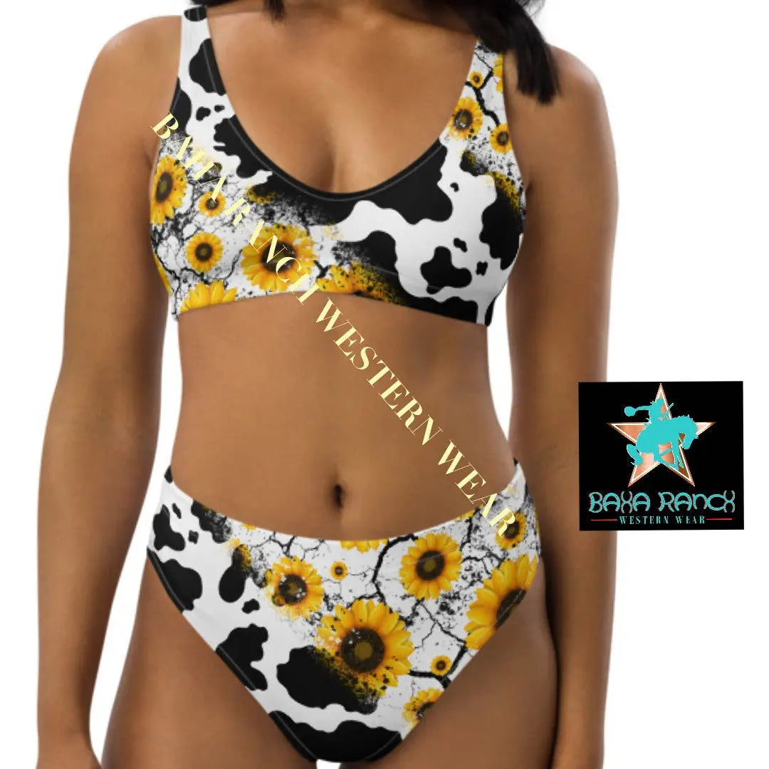Yeehaw Cow Print Sunflower Bikini Baha Ranch Western Wear