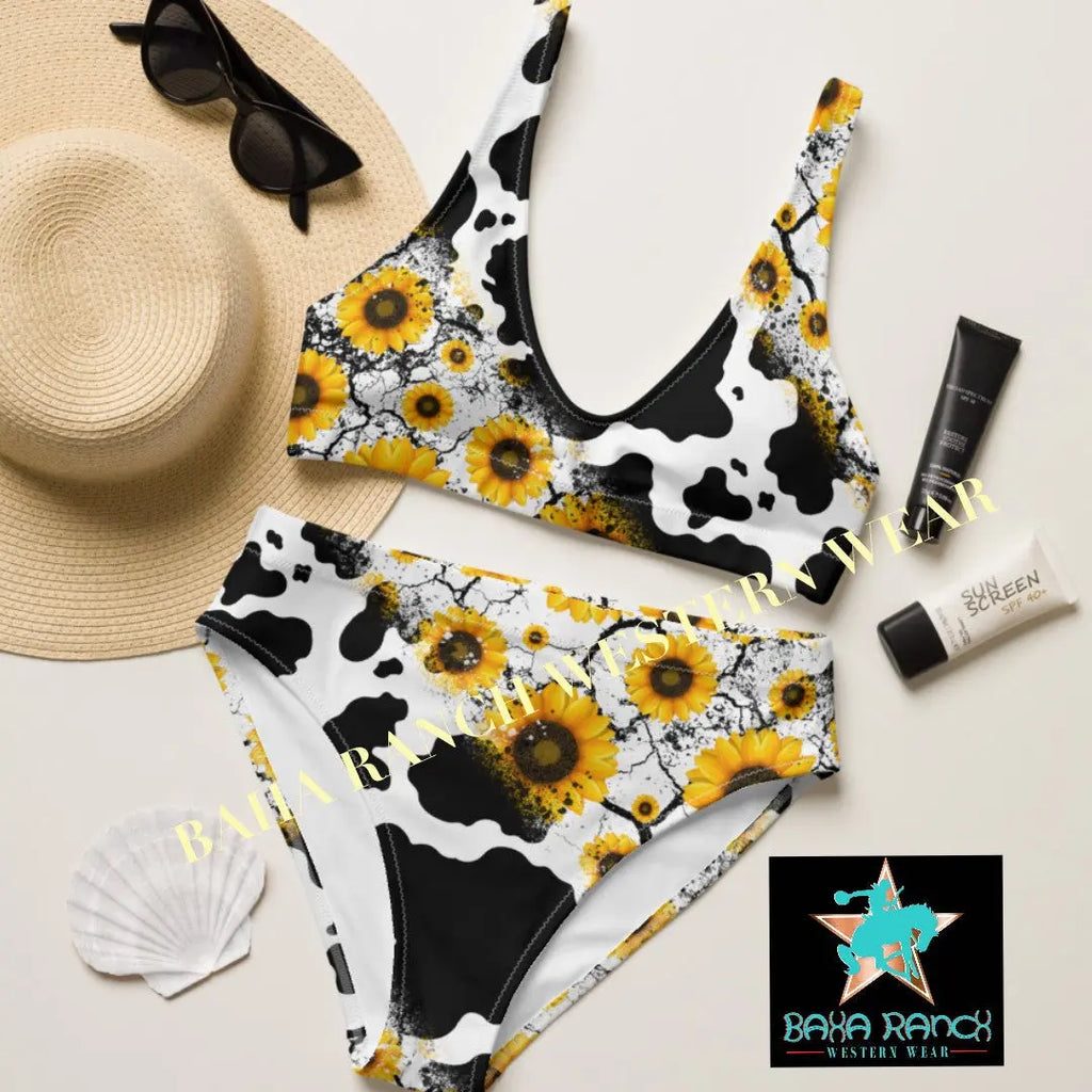 Yeehaw Cow Print Sunflower Bikini Baha Ranch Western Wear