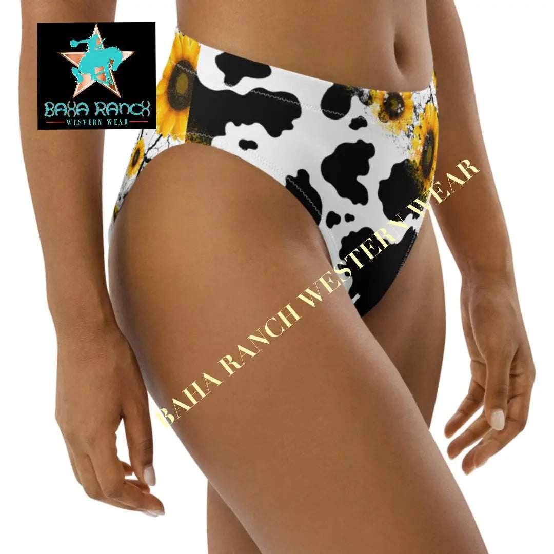 Yeehaw Cow Print Sunflower Bikini Bottom Baha Ranch Western Wear