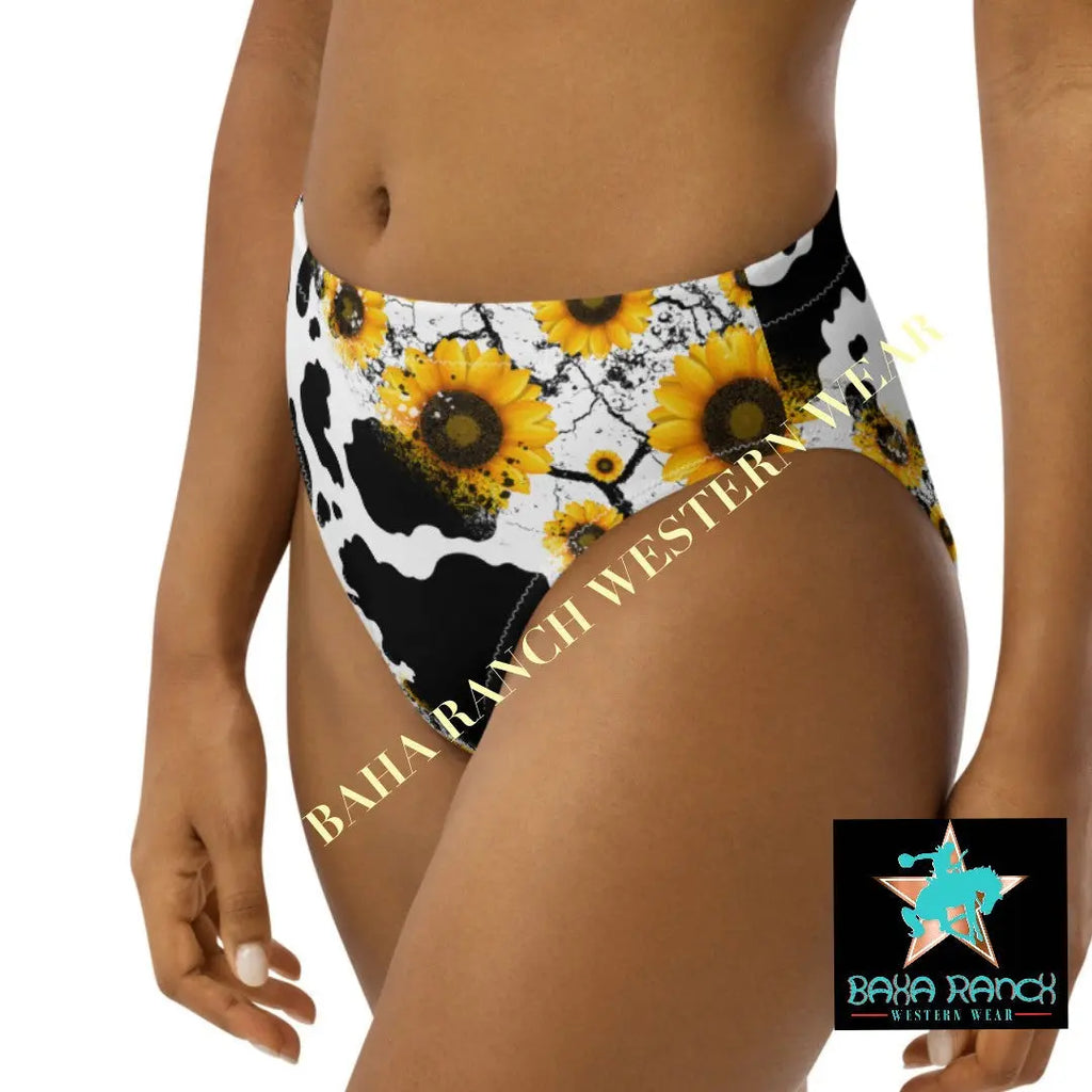 Yeehaw Cow Print Sunflower Bikini Bottom Baha Ranch Western Wear