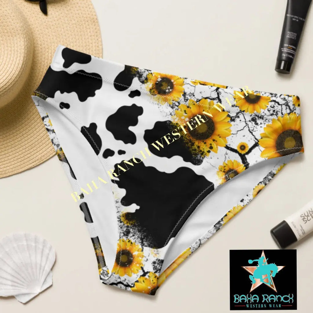 Yeehaw Cow Print Sunflower Bikini Bottom Baha Ranch Western Wear