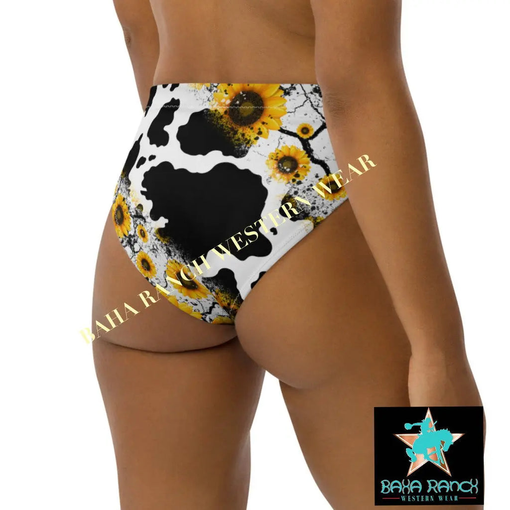 Yeehaw Cow Print Sunflower Bikini Bottom Baha Ranch Western Wear