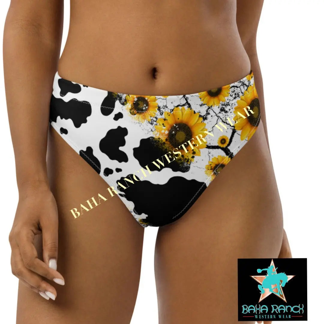 Yeehaw Cow Print Sunflower Bikini Bottom Baha Ranch Western Wear