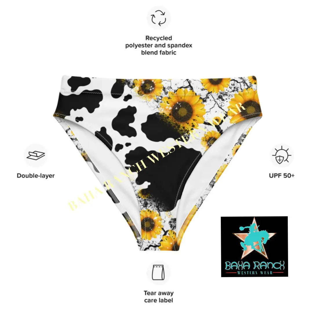 Yeehaw Cow Print Sunflower Bikini Bottom Baha Ranch Western Wear