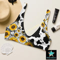 Yeehaw Cow Print Sunflower Bikini Top Baha Ranch Western Wear