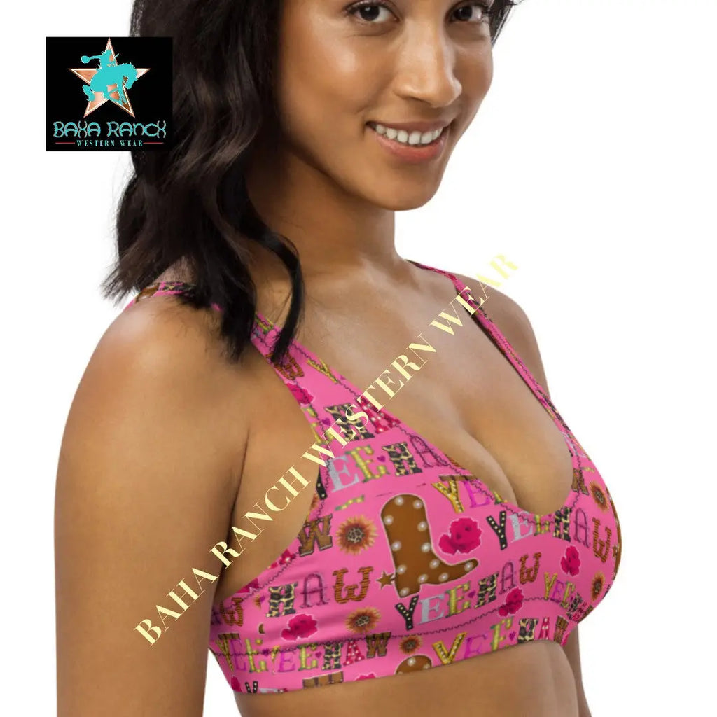 Yeehaw Pink Yeehaw Bikini Top Baha Ranch Western Wear