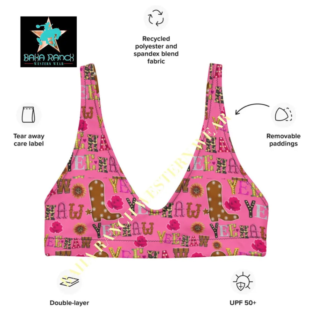 Yeehaw Pink Yeehaw Bikini Top Baha Ranch Western Wear