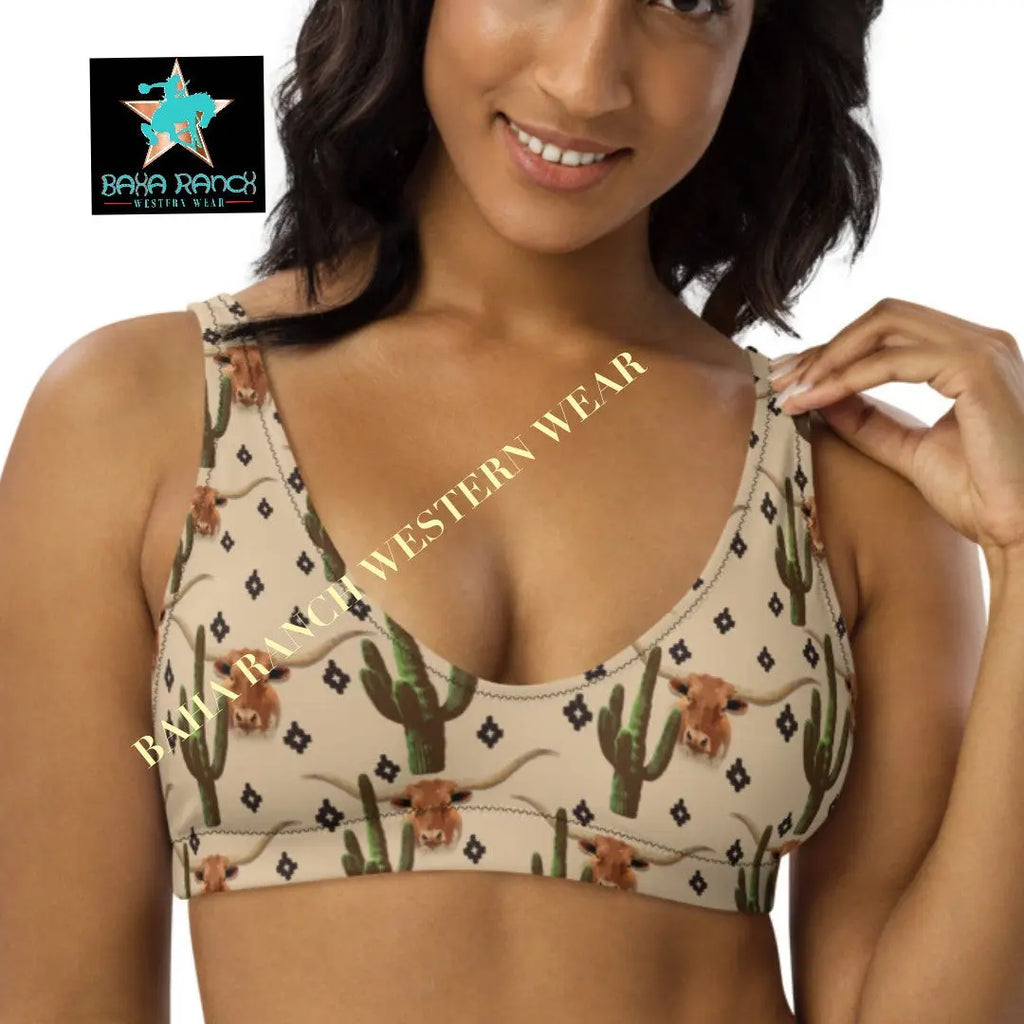 Yeehaw Longhorn Ranch Cactus Bikini Top Baha Ranch Western Wear