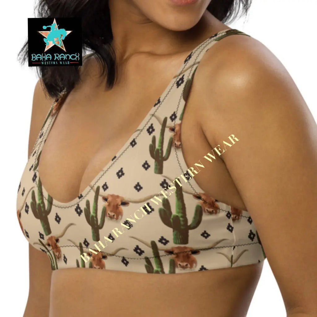Ready To Ship Yeehaw Longhorn Cactus Bikini Top SIZE XL Baha Ranch Western Wear