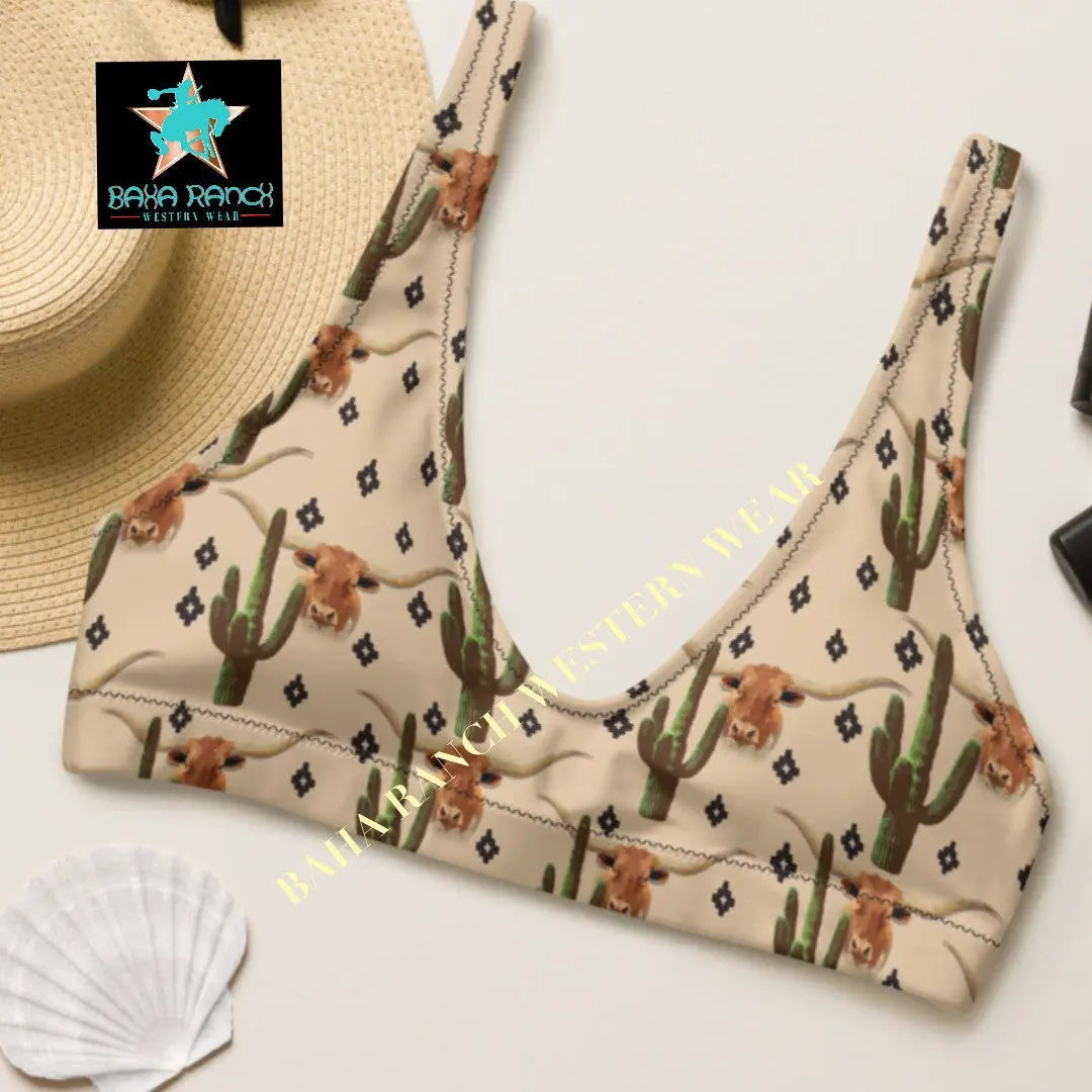 Ready To Ship Yeehaw Longhorn Cactus Bikini Top SIZE XL Baha Ranch Western Wear
