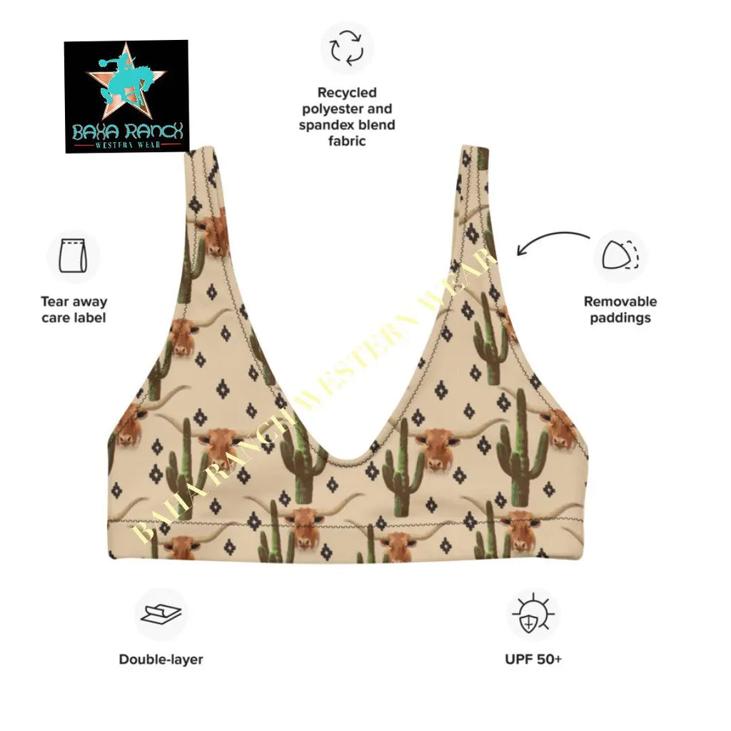 Yeehaw Longhorn Ranch Cactus Bikini Top Baha Ranch Western Wear