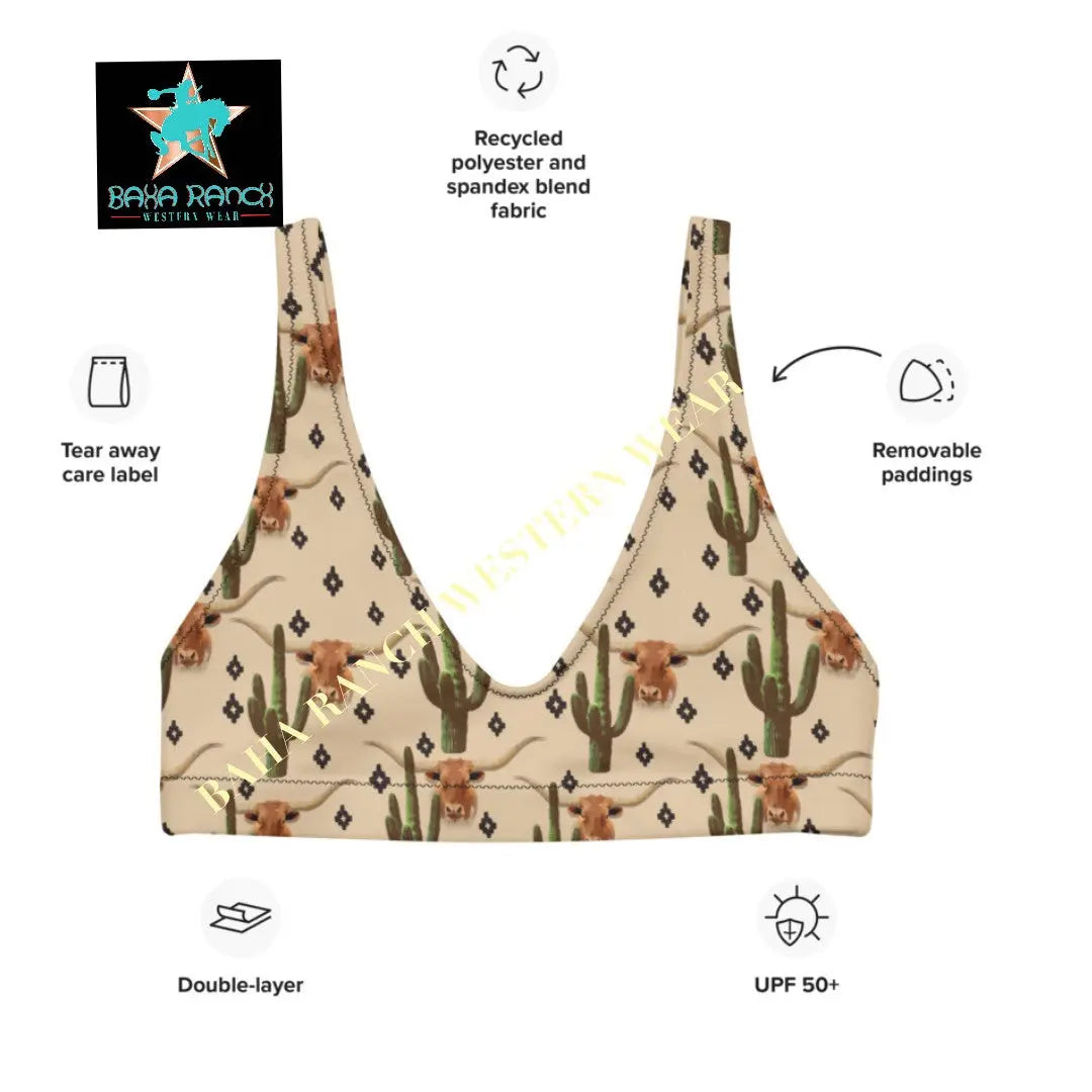 Ready To Ship Yeehaw Longhorn Cactus Bikini Top SIZE XL Baha Ranch Western Wear