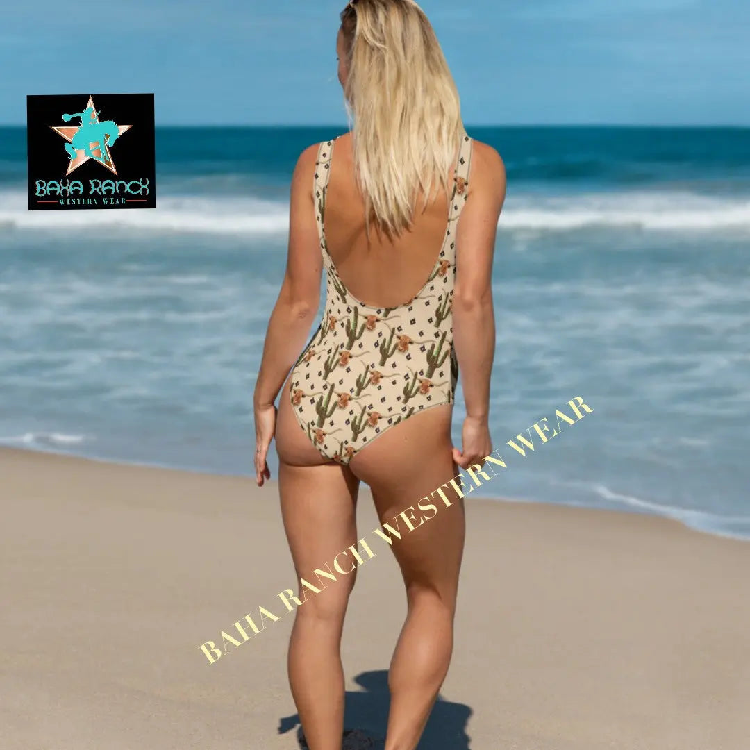 Yeehaw Longhorn Ranch Cactus One-Piece Swimsuit Baha Ranch Western Wear