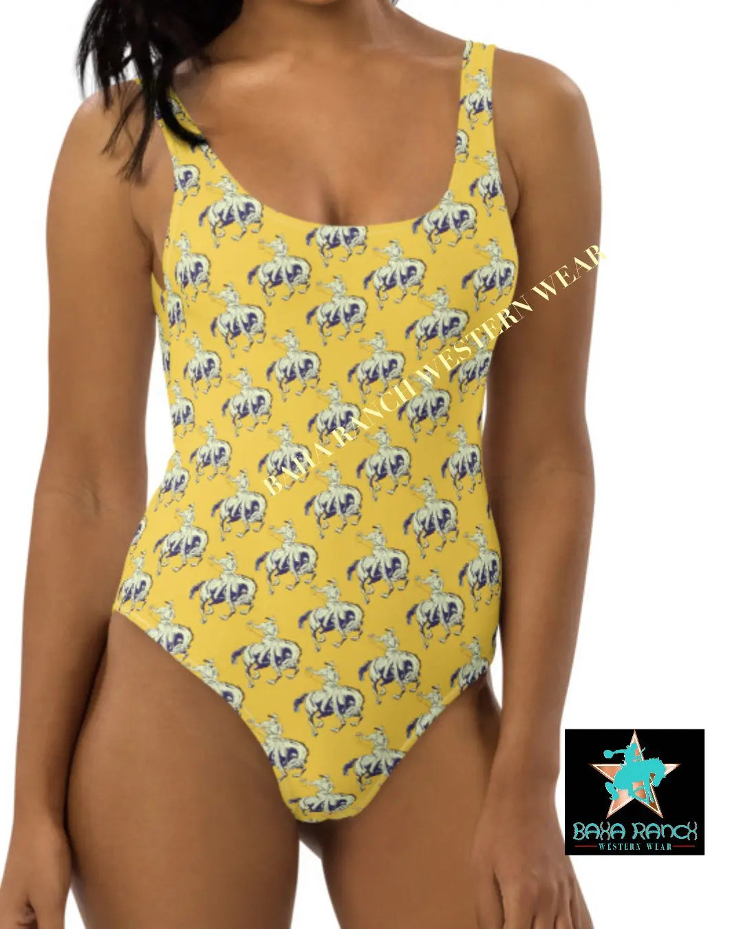 Yeehaw Vintage Bronc Buster One-Piece Swimsuit Baha Ranch Western Wear