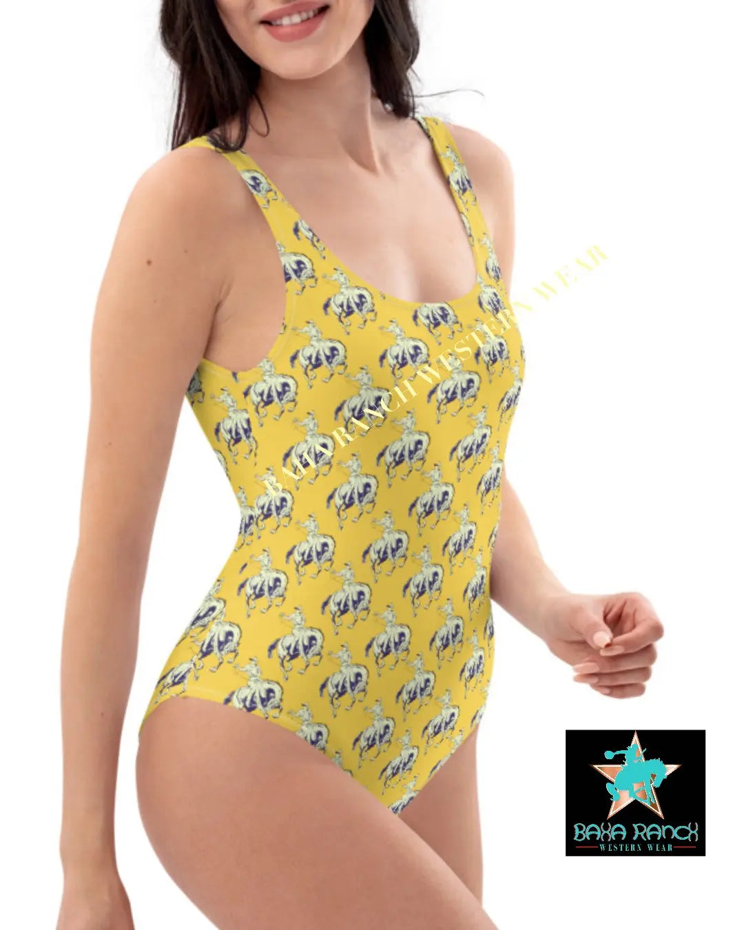 Yeehaw Vintage Bronc Buster One-Piece Swimsuit Baha Ranch Western Wear
