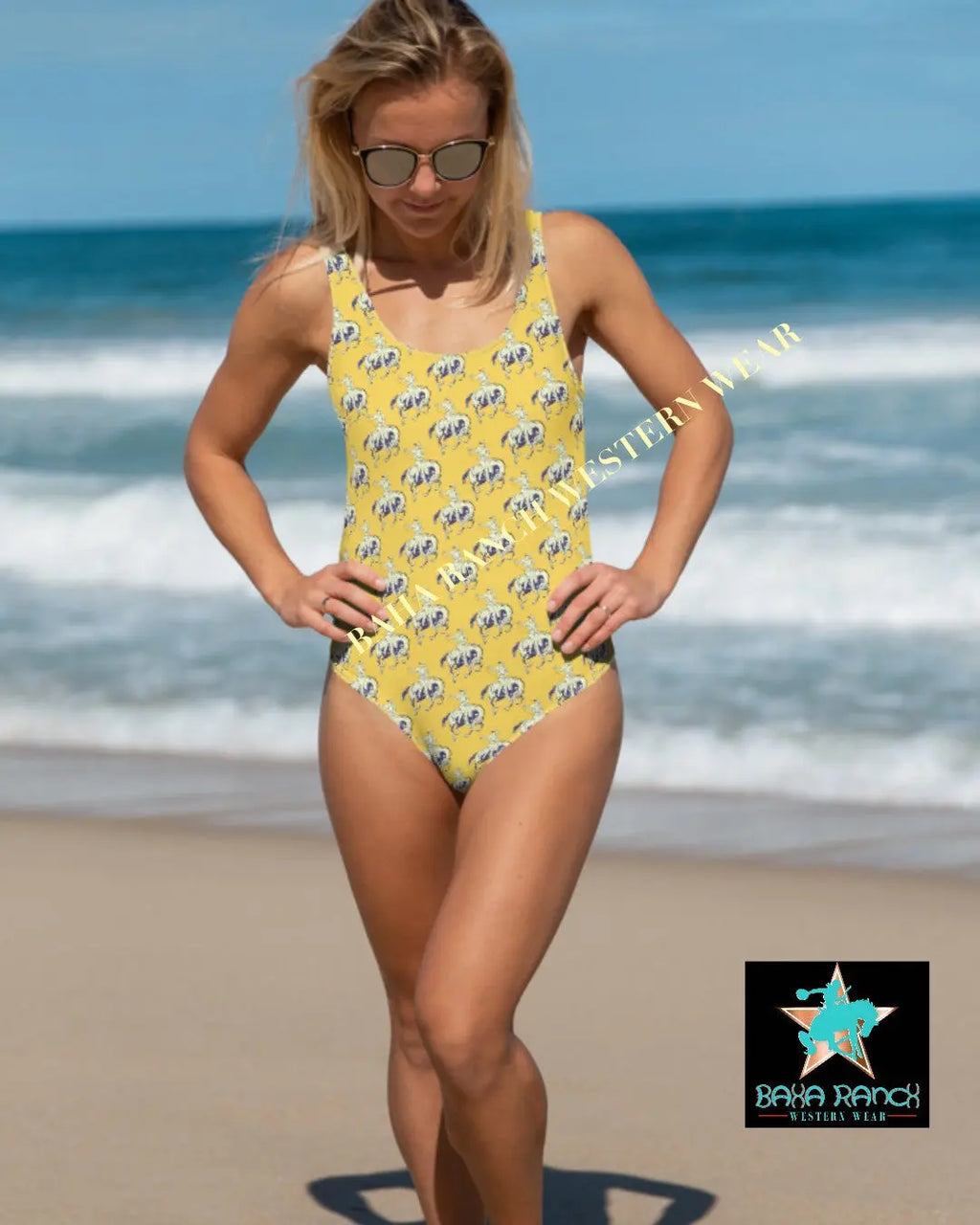 Yeehaw Vintage Bronc Buster One-Piece Swimsuit Baha Ranch Western Wear