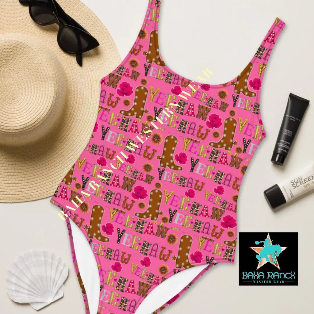 Yeehaw Pink Yeehaw One-Piece Swimsuit Baha Ranch Western Wear