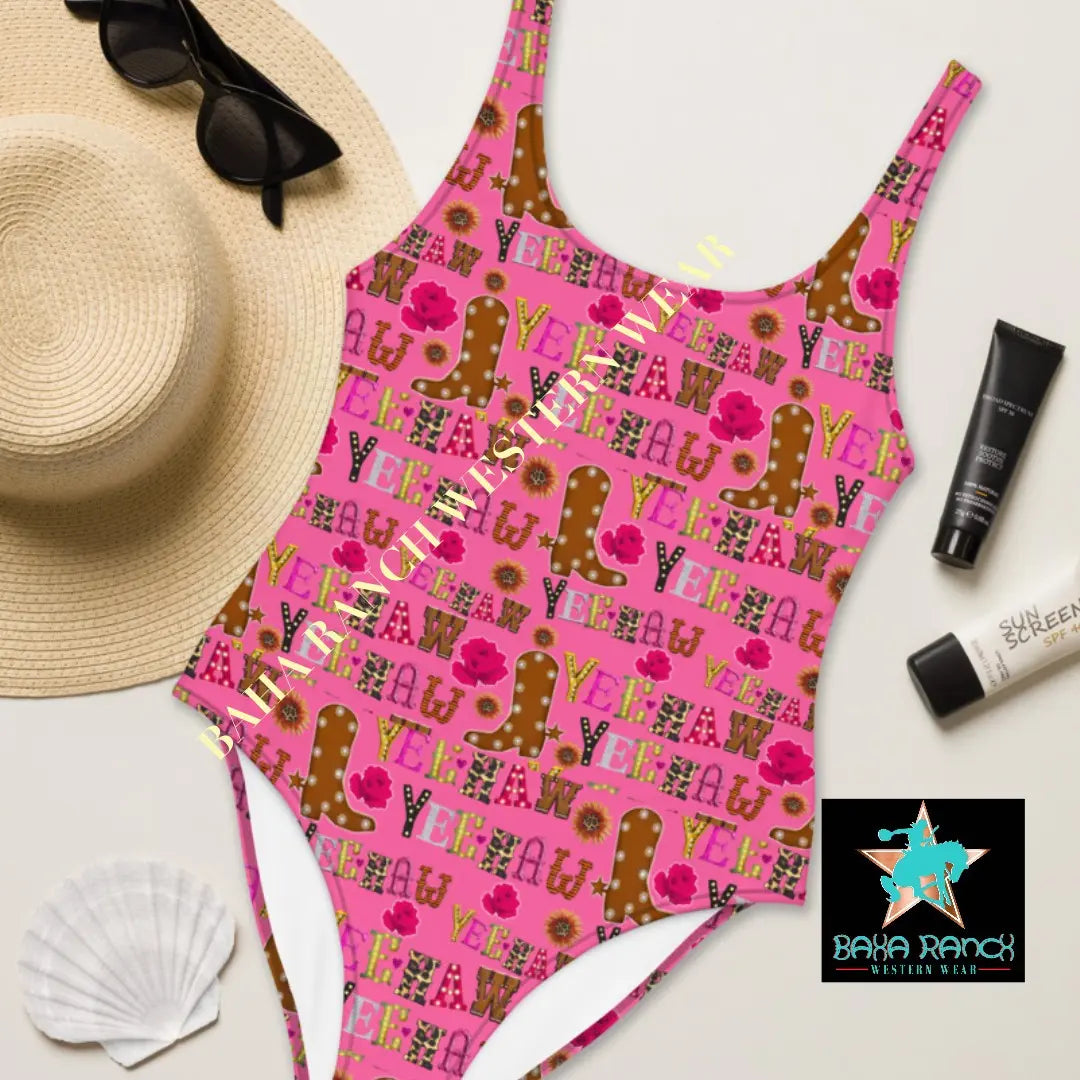 Yeehaw Pink Yeehaw One-Piece Swimsuit Baha Ranch Western Wear