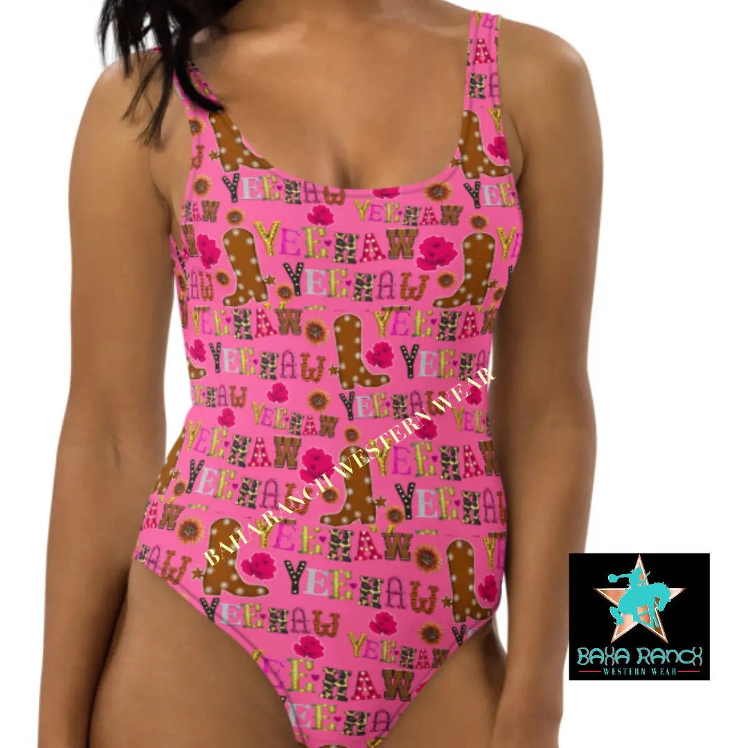 Yeehaw Pink Yeehaw One-Piece Swimsuit Baha Ranch Western Wear