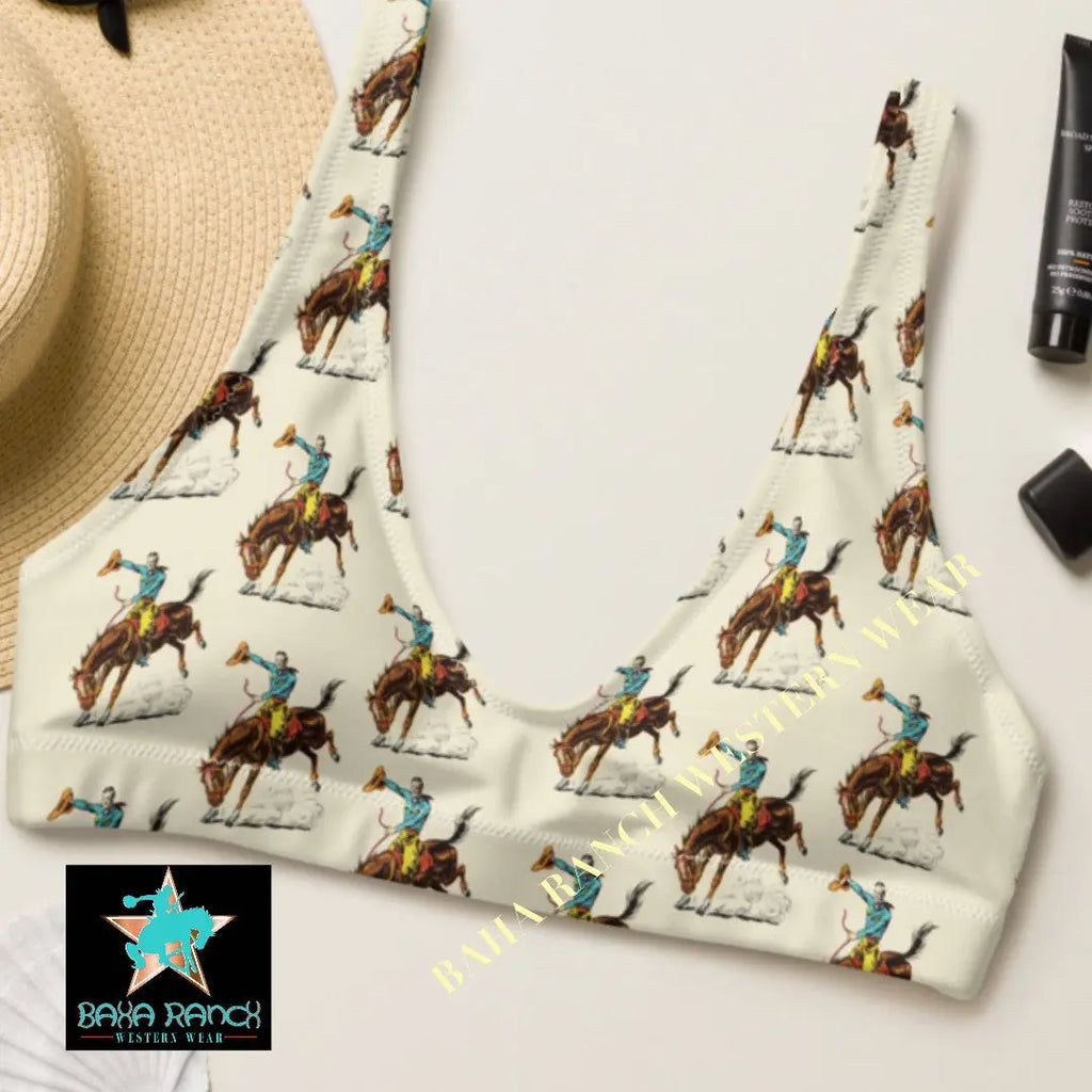 Yeehaw Vintage Rodeo Cowboy Bikini Top Size Medium Ready to ship Baha Ranch Western Wear