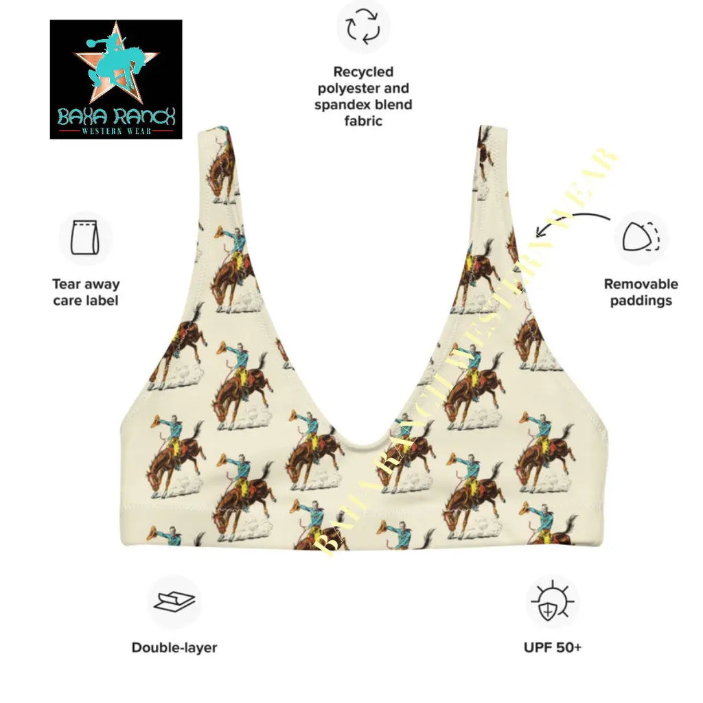 Yeehaw Vintage Rodeo Cowboy Bikini Top Size Medium Ready to ship Baha Ranch Western Wear