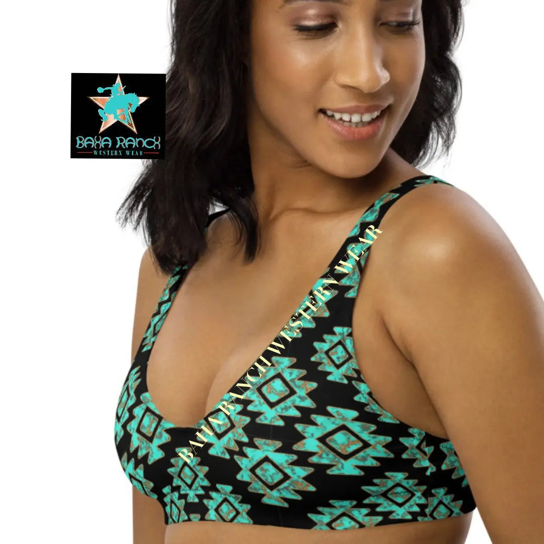 Baha Ranch Yeehaw Turquoise Aztec Bikini Top Baha Ranch Western Wear