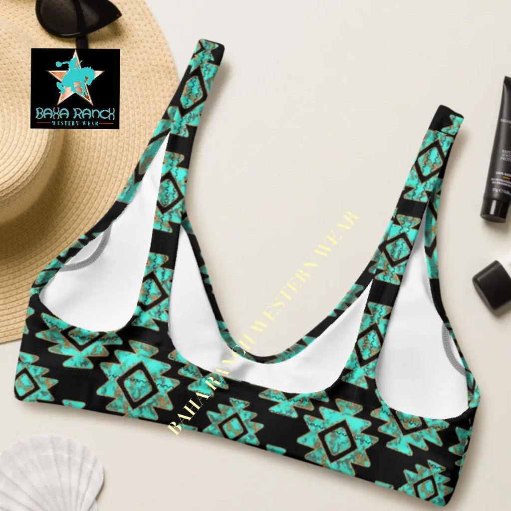 Baha Ranch Yeehaw Turquoise Aztec Bikini Top Baha Ranch Western Wear