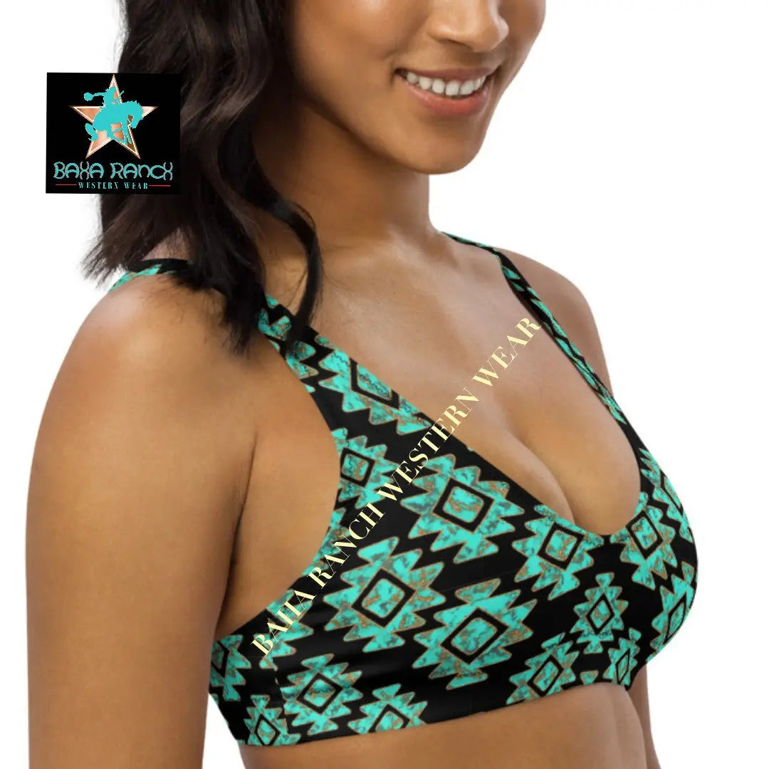Baha Ranch Yeehaw Turquoise Aztec Bikini Top Baha Ranch Western Wear