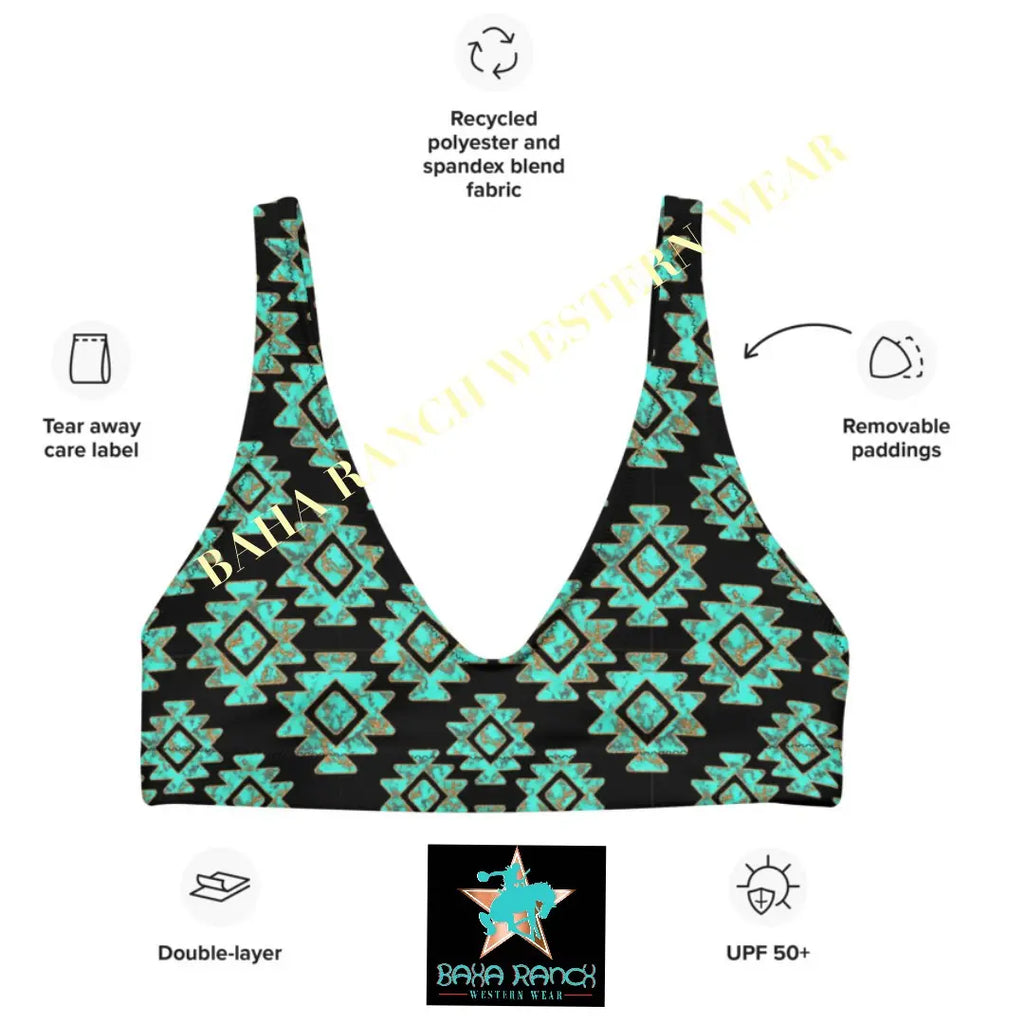 Baha Ranch Yeehaw Turquoise Aztec Bikini Top Baha Ranch Western Wear
